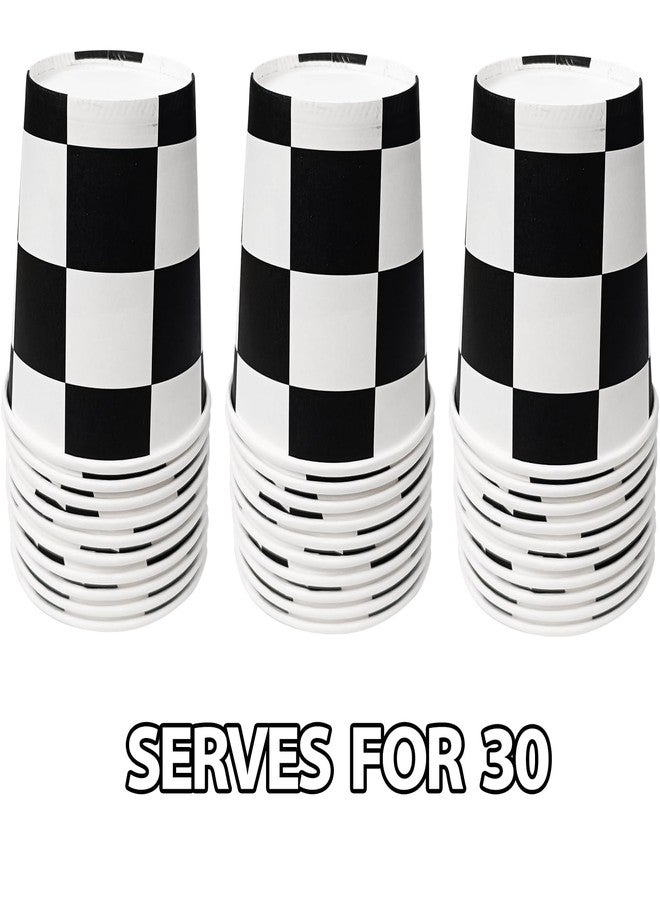 EaciTown 30 Pcs Racing Car Party Cups Checkered Paper Cups Black and White Checkered Flag Beverage Cups for Racing Themed Birthday Party, 9 OZ, Black/White - Image 4